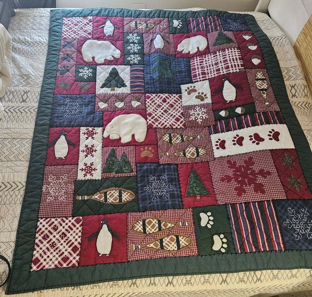 Patchwork Quilt Chair Throw Country Cottage Green Outdoors Rustin Cabin 55 x 46